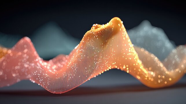 Abstract wavy form with glowing particles