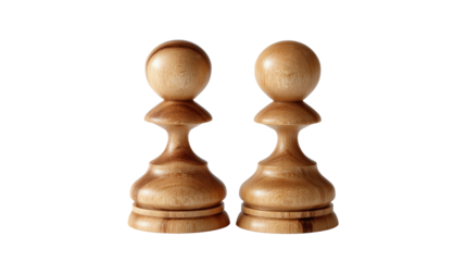 Chess Pawns:  Two precisely carved wooden pawns stand isolated. These sentinels of the board ready for tactical plays. A timeless symbol of strategy and intellectual pursuit.