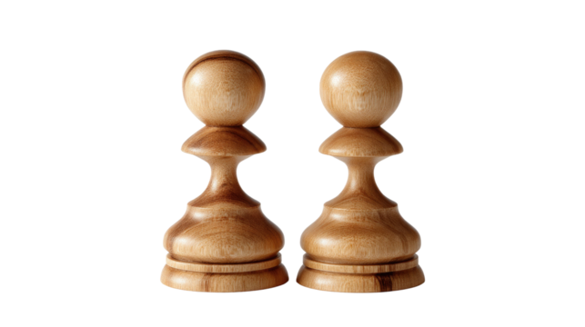 Chess Pawns:  Two precisely carved wooden pawns stand isolated. These sentinels of the board ready for tactical plays. A timeless symbol of strategy and intellectual pursuit.