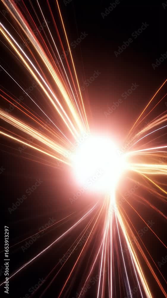 Poster abstract light streaks move dynamically towards a bright center in this vibrant visual illustration.