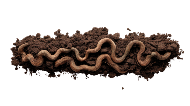 Earthworm Ecosystem: A macro shot presents earthworms wriggling through nutrient-rich soil, a captivating glimpse into the vital role these creatures play in enriching the earth.