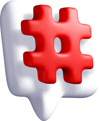 3D Speech Bubble with Red Hashtag Symbol