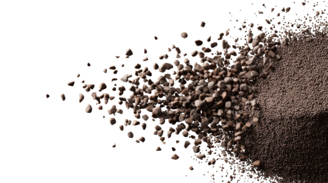 Fertilizer Granules Abstract: An eye-level shot reveals scattered granules of fertilizer on a surface, showcasing the essence of agricultural and gardening concepts. This image underscores growth.