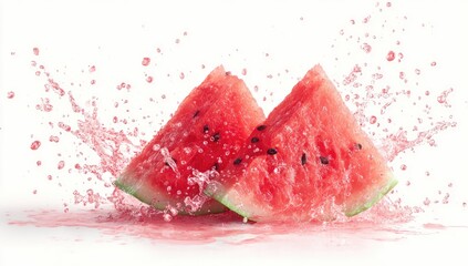 Fresh watermelon slices exploding with juice splashes