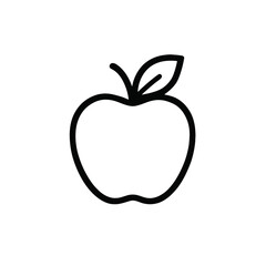 Simple Black Outline of Apple with Leaf on White Background
