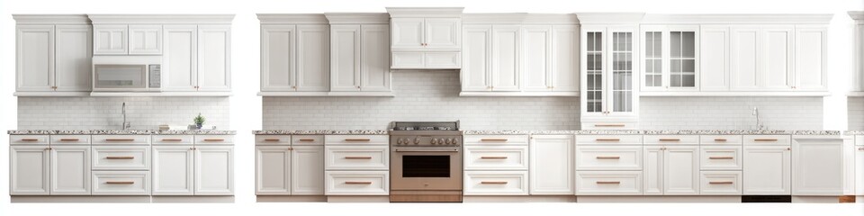 Fototapeta premium White kitchen cabinetry with copper-toned hardware