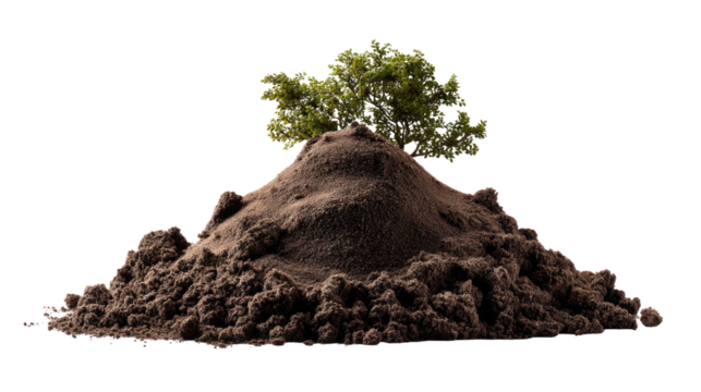 A Budding Ecosystem: A young tree thrives atop a mound of rich soil, symbolizing growth and the potential of our earth.