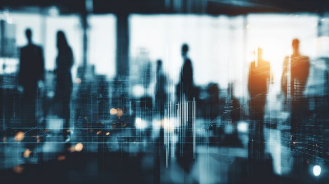 Abstract Business People Silhouettes in Modern Office: Corporate Teamwork and Technology Concept - Powered by Adobe