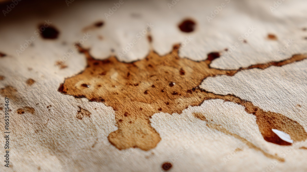 Aufkleber coffee stain splatter on textured paper surface, abstract design element for backgrounds and creativ
