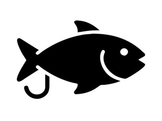 Obraz premium Fishing Icon Vector - Fish and Hook Silhouette