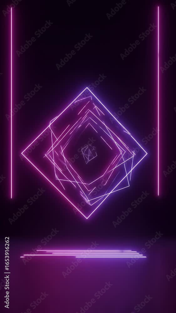 Poster abstract neon diamond tunnel loop 3d background with geometric shapes and soft lighting