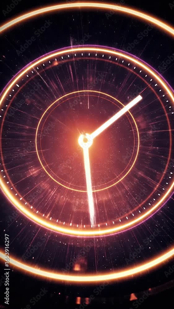 Poster abstract neon clock countdown animation on dark background