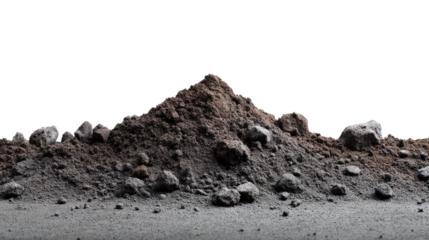 Pile of Soil and Rock: An eye-level, photorealistic view of a detailed pile of soil and various rocks.