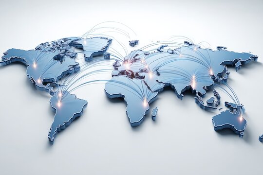 Global Network Connecting Cities Across World Map Illustrating International Business and Logistics Operations - Powered by Adobe