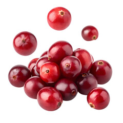 Group of fresh cranberries isolated on transparent background
