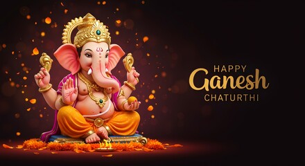 Lord ganesha, the hindu deity with an elephant head, seated in meditation during ganesh chaturthi celebrations