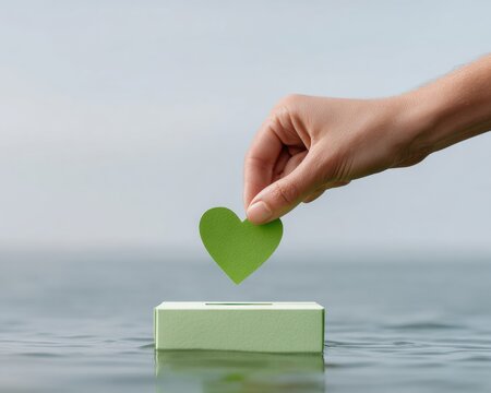 International Day Of Charity Donation Concept with Green Heart Token, Premium Minimalist Summer Giving Spirit for Millennial Social Media and Marketing Campaigns