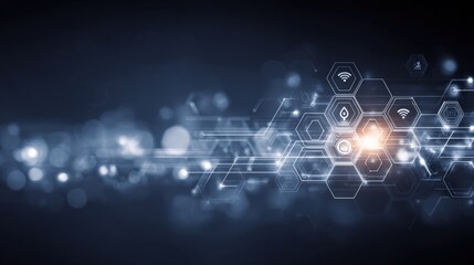 Futuristic Digital Network: Abstract Technology Background with Connection Hexagons for Modern Business and Innovation Concepts