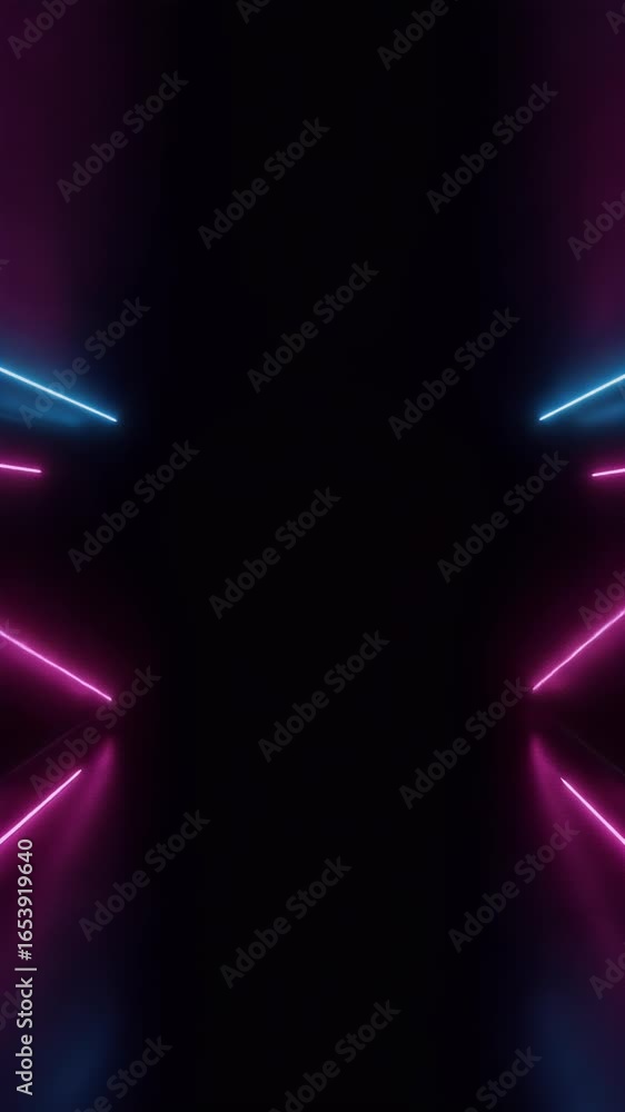 Poster abstract neon tunnel with geometric patterns a futuristic background