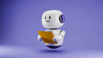 Fototapeta premium 3d robot holding yellow folder symbolizing artificial intelligence and digital data management 