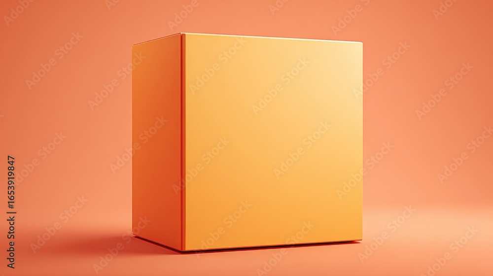 Poster orange cube mockup on warm background: 3d rendering for product display and creative presentation