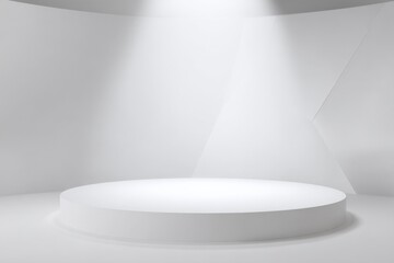 Minimalist White Podium Under Spotlight: Product Display, Showcase, and Presentation Template for Modern Marketing Campaigns
