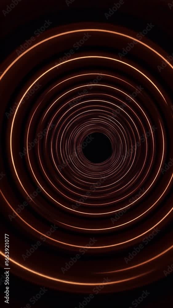 Poster abstract orange circular tunnel with illuminated stripes design