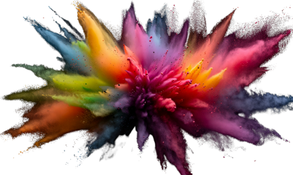 Vibrant Rainbow Powder Explosion; Abstract Colorful Burst, High-Resolution Image, White Background