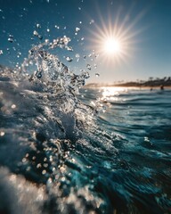 Ocean Wave Splashing in Sunlight
