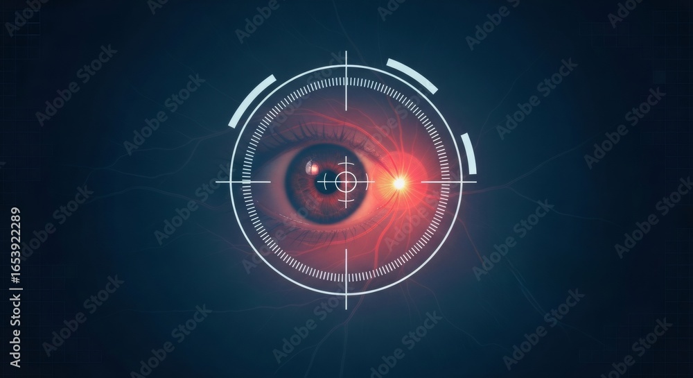 Poster digital eye with target for biometric scanning. optical eye tracking technology for security and sur