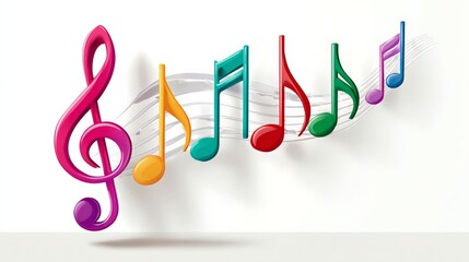 A colorful musical note with a white background. The notes are arranged in a row, with the first note on the left and the last note on the right