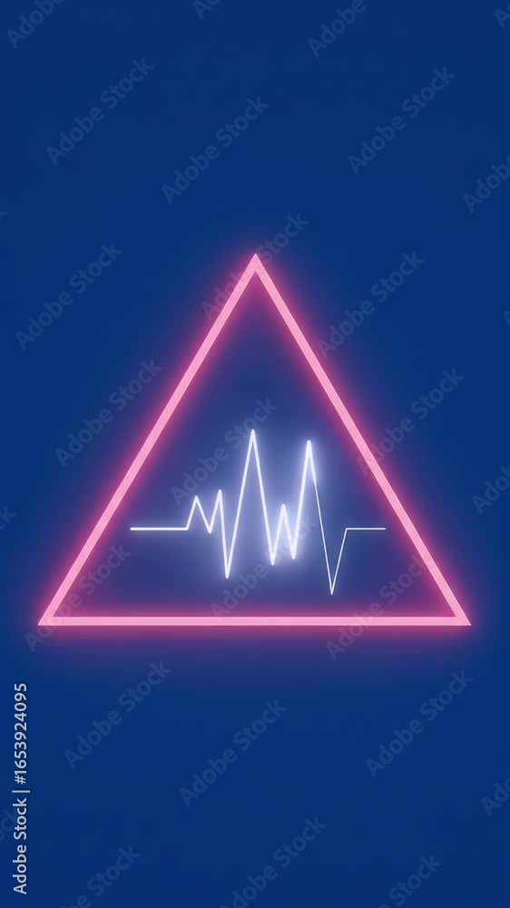 Aufkleber abstract pink triangle shape with neon pulse wave line animation on dark blue background