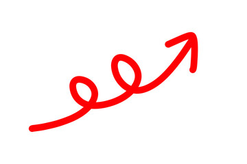 Red arrow pointing to the target. Circle with upward arrow hand drawn arrow doodle style emphasis and highlights. Hand drawn red arrow icon isolated on transparent png