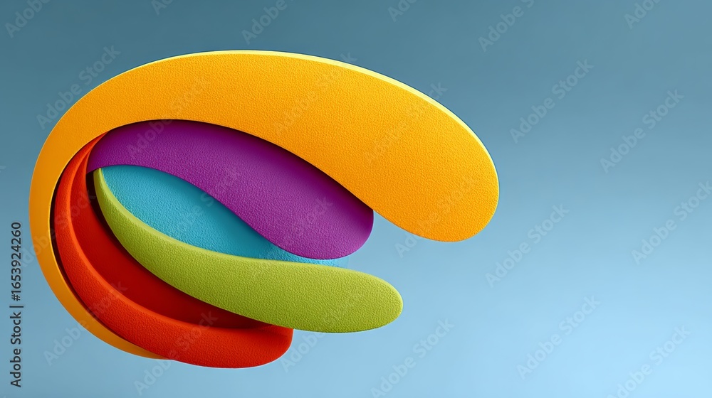 Poster a colorful, abstract design with a blue background. the design is made up of four different colored 