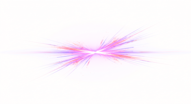 Symmetrical burst of vibrant pink and purple light streaks on transparent background.