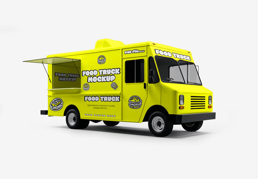Yellow Street Food Truck Van Mockup