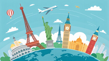 World Travel and Global Tourism Illustration – 16:9 Horizontal