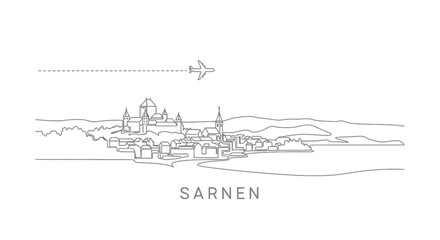 Sarnen Skyline with Line Art, Airplane, Travel, and Minimal.