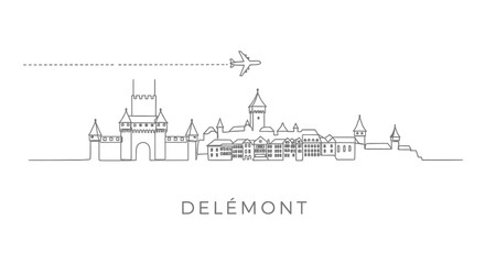 Obraz premium Delemont Skyline Swiss City Line Art Airplane.