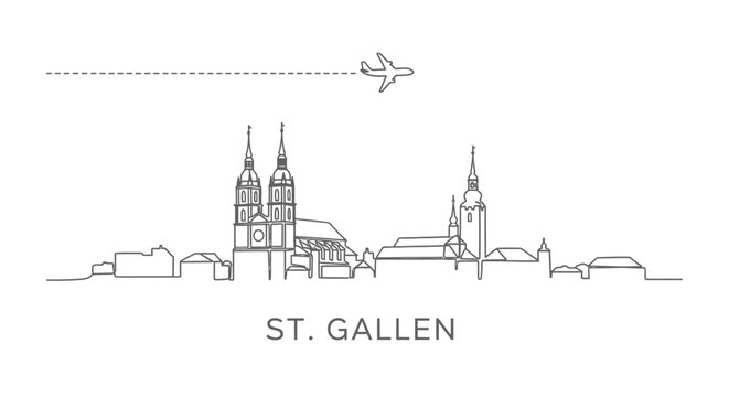 St Gallen Skyline Minimal Travel Line Art.