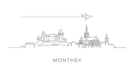 Obraz premium Monthey with Switzerland skyline vector illustration.