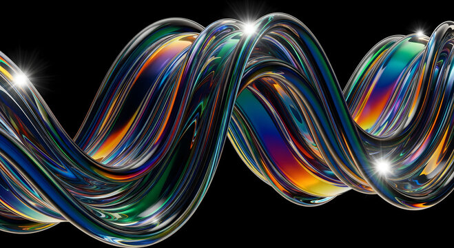 Vibrant fractals of light and color swirl in a dynamic, abstract design