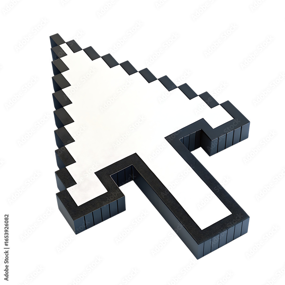 Fototapete retro pixelated computer mouse cursor arrow pointing forward isolated on transparent background