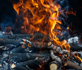 A pile of wood with a lot of smoke coming from it