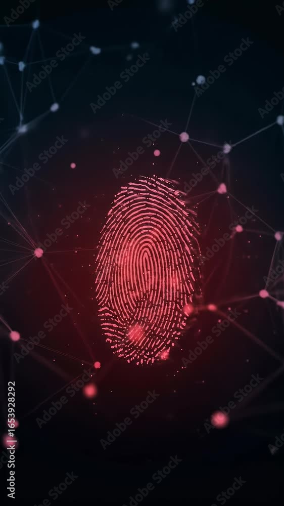 Poster abstract red fingerprint scan digital identity security network illustration