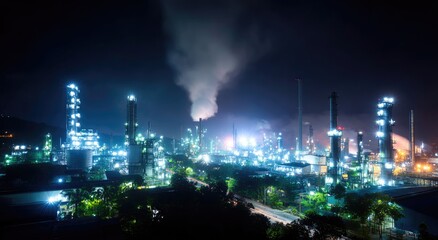 Illuminated industrial complex at night