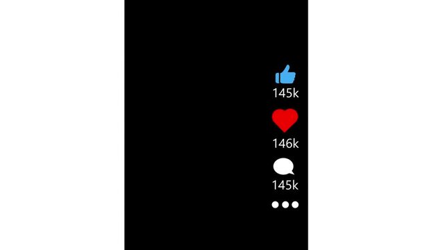 Vertical Video Overlay of Animated Reels Engagement Icons Growing , Likes, Comments, Shares. Social Media Elements.Social Media Management, Social Media Marketing. - Powered by Adobe