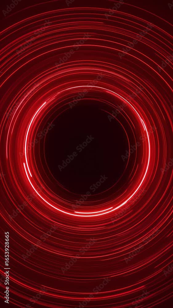 Poster abstract red glowing vortex tunnel with concentric circles animation