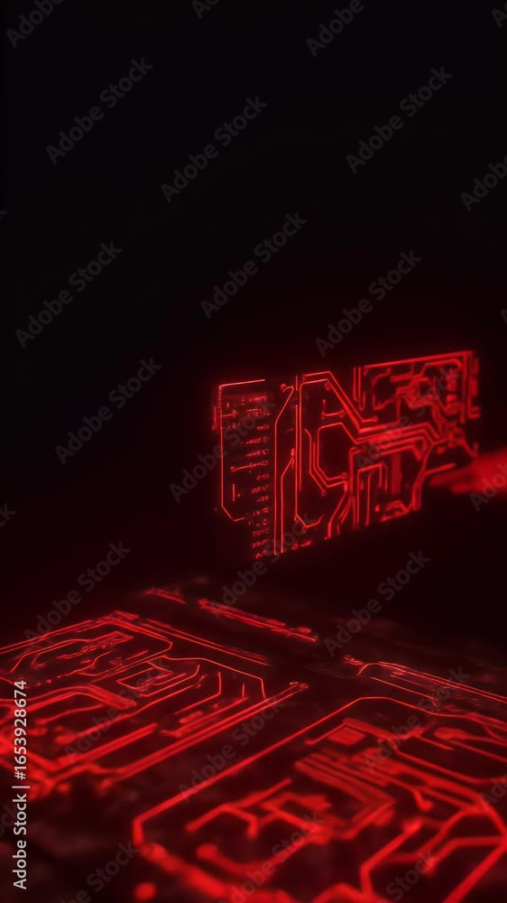 Poster abstract red glowing circuitry background 3d render