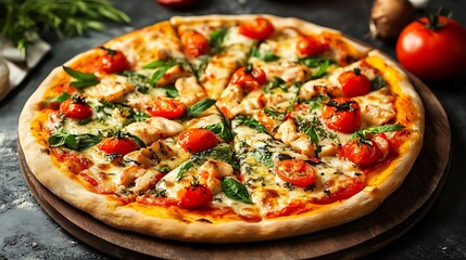 Domestic pizza with cherry tomatoes poultry